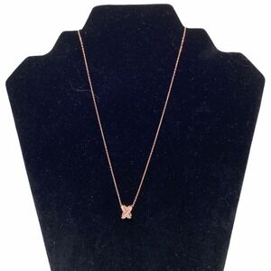 X Intertwined Women's Crystals Charm Necklace Rose‎ Gold Alloy Chain Adjustable